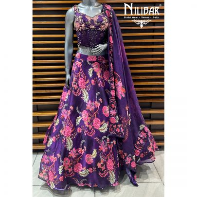 Purple Crepe Printed Lehenga