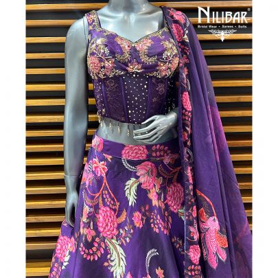 Purple Crepe Printed Lehenga