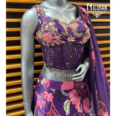 Purple Crepe Printed Lehenga