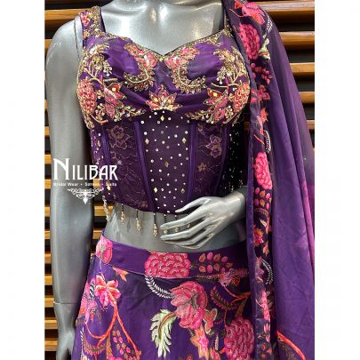 Purple Crepe Printed Lehenga