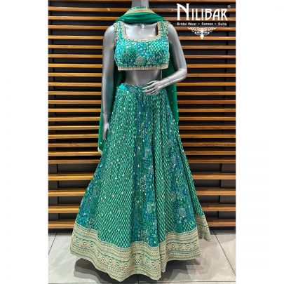 Green Crepe Printed Lehenga