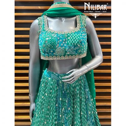Green Crepe Printed Lehenga