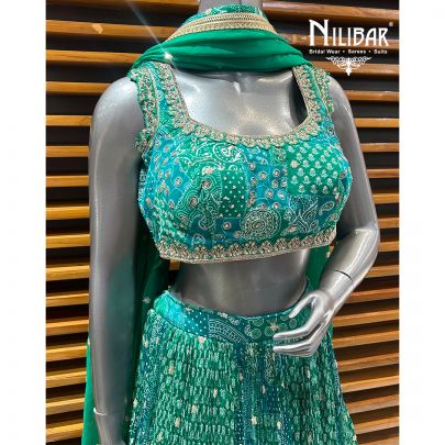 Green Crepe Printed Lehenga