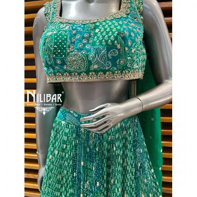 Green Crepe Printed Lehenga