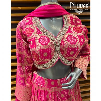 Magenta Pink Banarasi Silk Lehenga