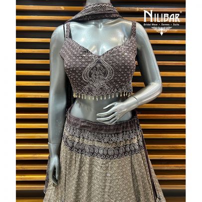 Purple Crepe Printed Lehenga