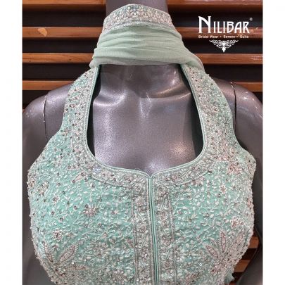 Sea Green Georgette Crop Top With Palazzo Indo-Western Set