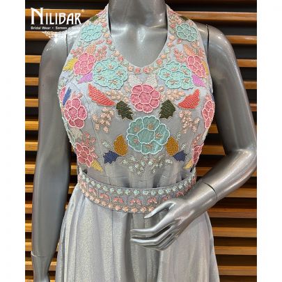 Gray Lamé Silk Jumpsuit Set