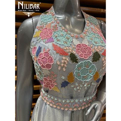 Gray Lamé Silk Jumpsuit Set