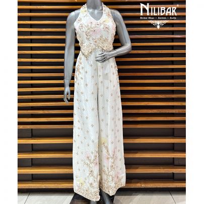 Off White Silk Jumpsuit Set