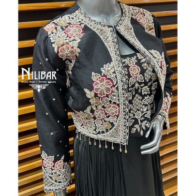 Black Crepe Dhoti Style One Piece With Silk Shrug