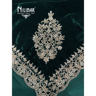 Bottle Green Velvet Suit Paired With Velvet Dupatta & Crepe Bottom