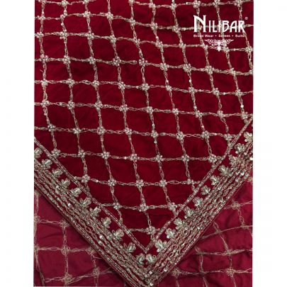 Red Velvet Suit Paired With Velvet Dupatta & Velvet Bottom