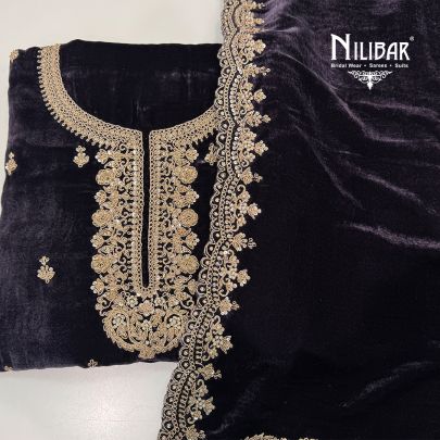 Purple Velvet Suit Paired With Velvet Dupatta & Velvet Bottom