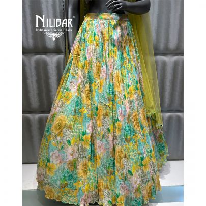 Yellow Chinon Embroidered Lehenga