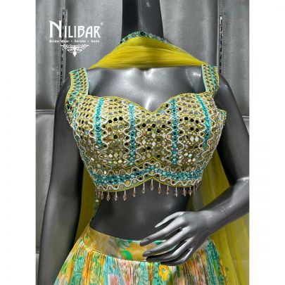 Yellow Chinon Embroidered Lehenga