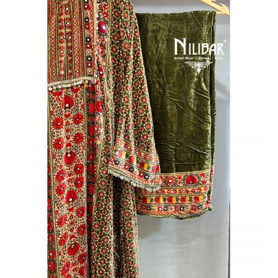 Mehandi Green Velvet Palazzo Suit