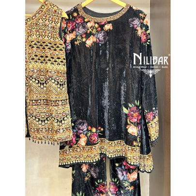 Black Velvet Three Piece Salwar Suit