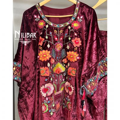Maroon Velvet Palazzo Suit
