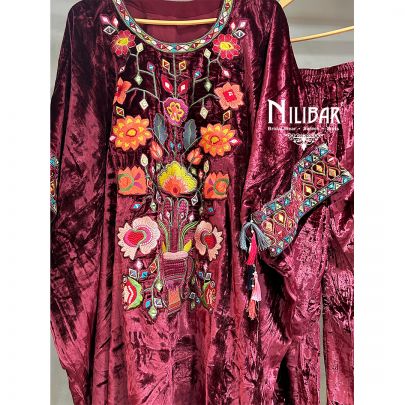 Maroon Velvet Palazzo Suit