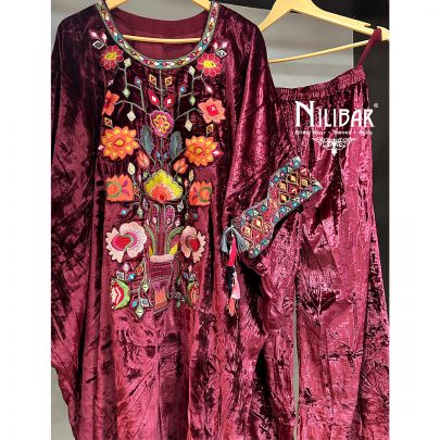 Maroon Velvet Palazzo Suit