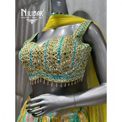 Yellow Chinon Embroidered Lehenga