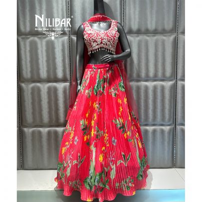 Pink Chinon Embroidered Lehenga