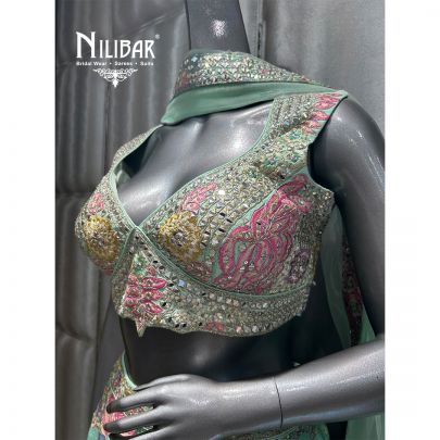Green Silk Embroidered Lehenga