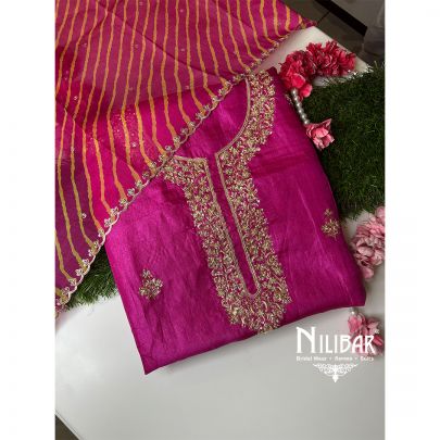 Magenta Pink Silk Unstitched Suit