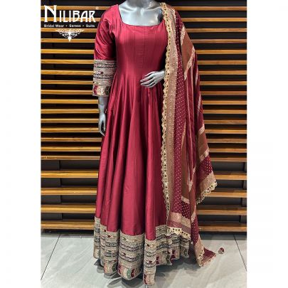 Maroon Red Silk Anarkali Suit