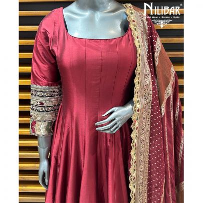 Maroon Red Silk Anarkali Suit