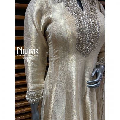 Ivory Gold Brocade Silk Anarkali Suit