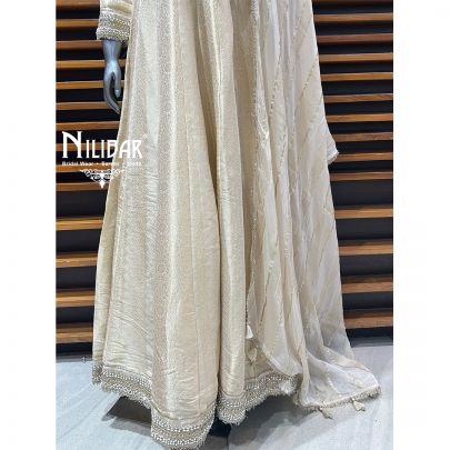 Ivory Gold Brocade Silk Anarkali Suit