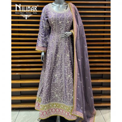 Purple Lamé Silk Anarkali Suit