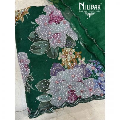 Green Organza Unstitched Suit