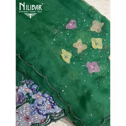 Green Organza Unstitched Suit