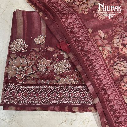 Red Wine Organza Unstitched Suit