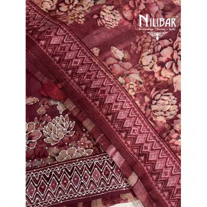 Red Wine Organza Unstitched Suit