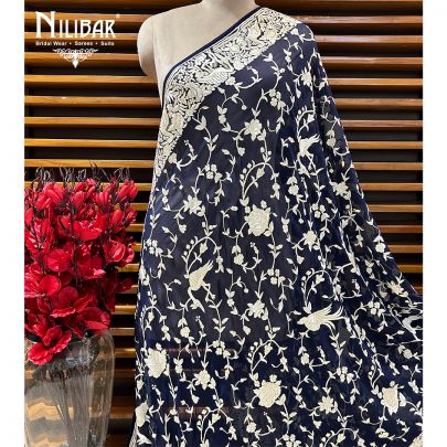Dark Blue Georgette Hand Work Dupatta