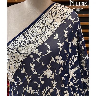 Dark Blue Georgette Hand Work Dupatta