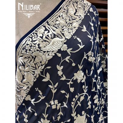 Dark Blue Georgette Hand Work Dupatta