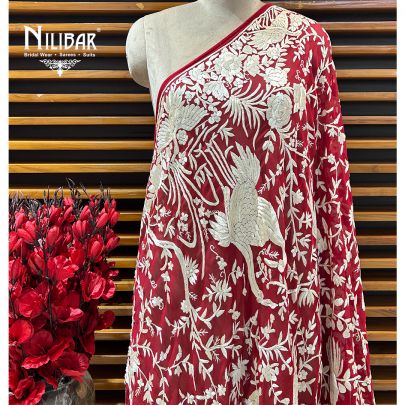 Maroon Georgette Hand Work Dupatta