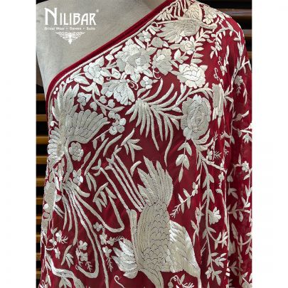Maroon Georgette Hand Work Dupatta