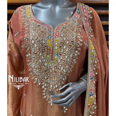 Rust Lamé Silk Salwar Suit
