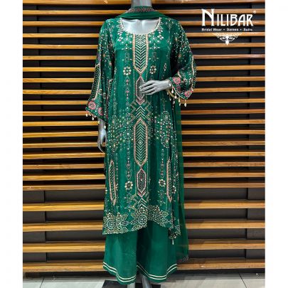 Bottle Green Crepe Straight Palazzo Suit