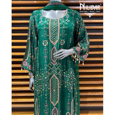 Bottle Green Crepe Straight Palazzo Suit
