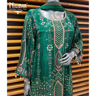 Bottle Green Crepe Straight Palazzo Suit