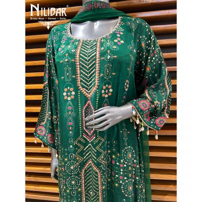 Bottle Green Crepe Straight Palazzo Suit
