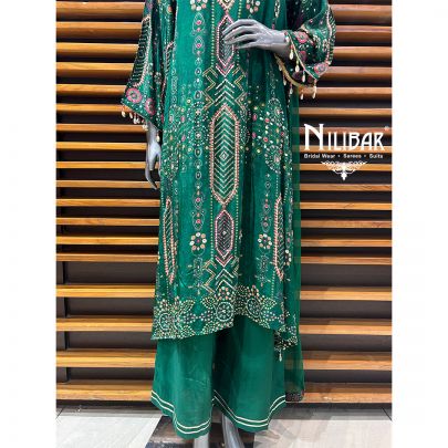 Bottle Green Crepe Straight Palazzo Suit