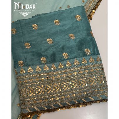 Turquoise Blue Silk Unstitched Suit